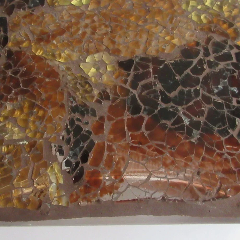 Wall Pocket Vase Amber/Gold Brown Crackle Mosaic Glass 8